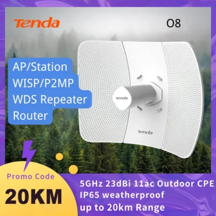 Tenda O8 Outdoor Access Point 433 Mbps Long Range CPE 5GHz Wireless Bridge 23dBi Transmission 20km AP|WISP|IP65 Waterproof